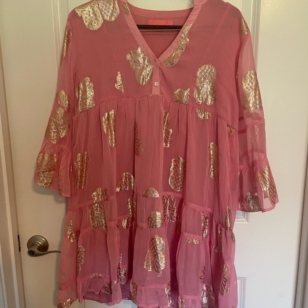 Simply Southern Pink dress with Gold Details